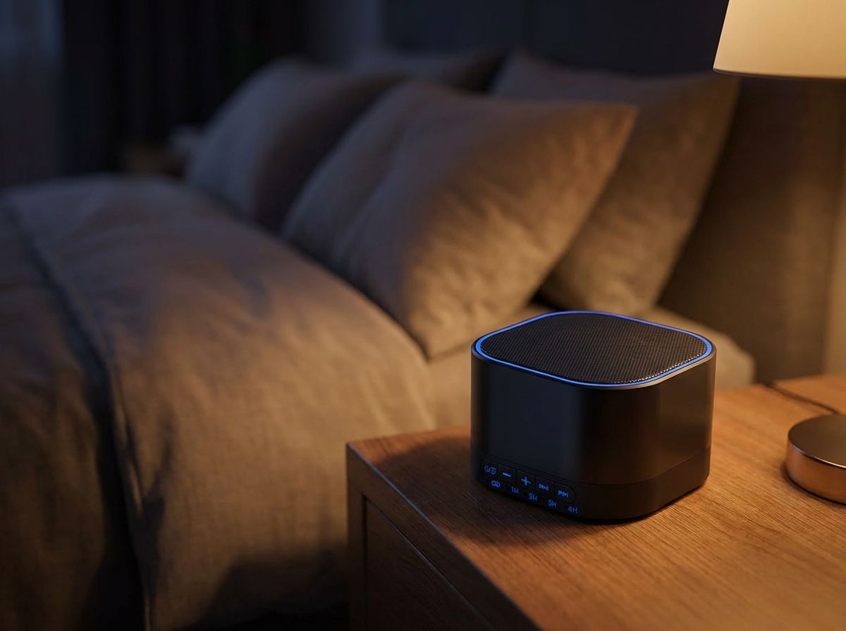 The Magicteam sound machine on a nightstand at night